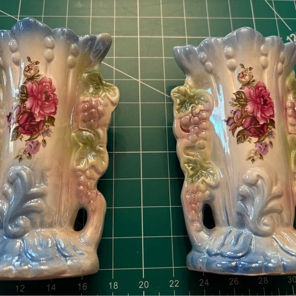 Vintage Havana Vases with Blue and Pink Floral Design
